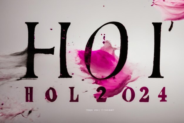 inscription holi on a pink background blots