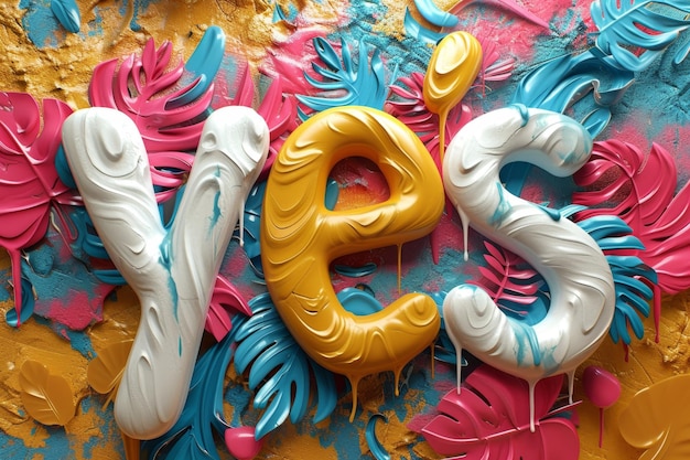 Надпись: YES Многоцветные буквы в цветах YES 3D иллюстрация