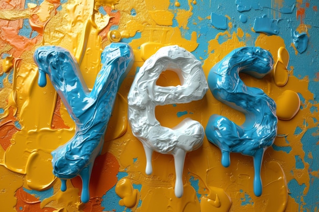 Foto l'iscrizione è yes lettere multicolori a colori yes illustrazione 3d