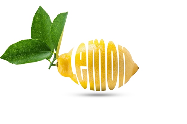 Inscription lemon made of lemon on white background