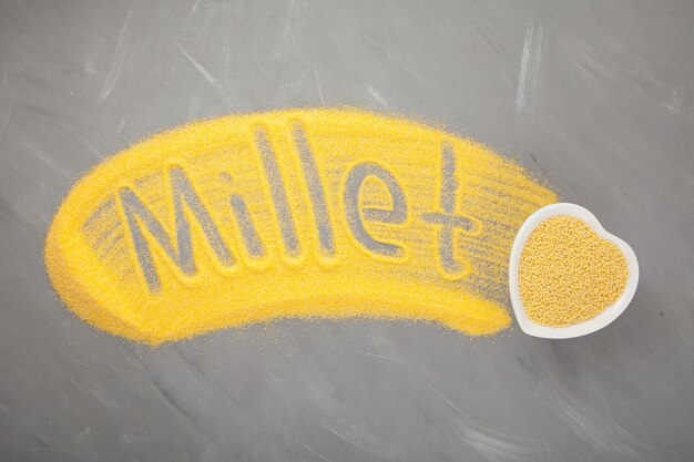 Inscription millet of millet flour grey