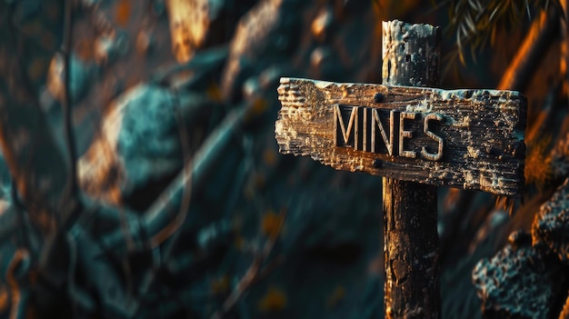 MINESという文字が木製の看板に刻まれている