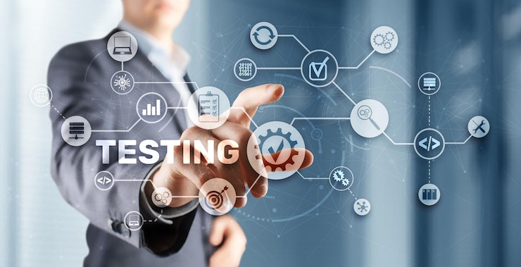 Photo inscription testing on virtual display business medicine modern technology internet and networking concept