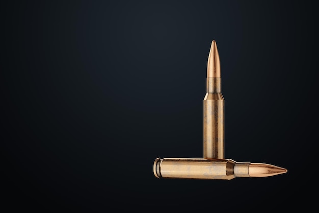 The inscription war and bullets cartridges on a dark background\
the concept of war combat clash armed conflict cartridges for a\
rifle 3d illustration 3d render