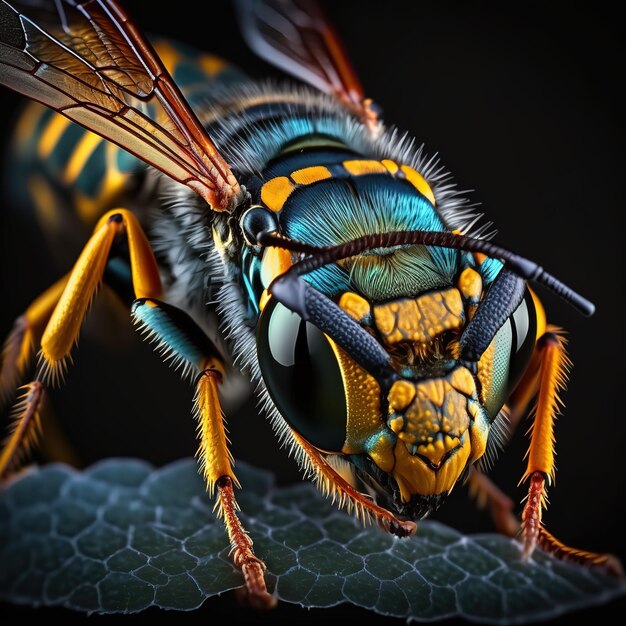 Insect close-up macrofotografie een wesp Grote scherptediepte en veel insectendetails op een geïsoleerde achtergrond