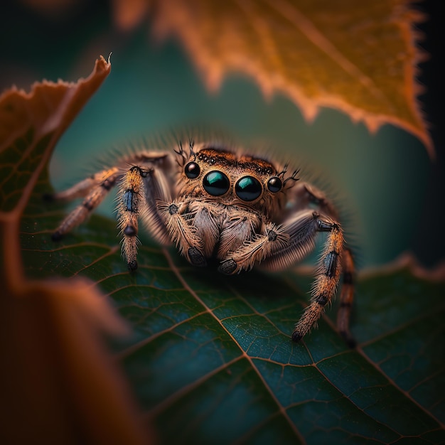 Insect closeup macro photography a Jumping spider Great depth of field and lots of insect details on an isolated background