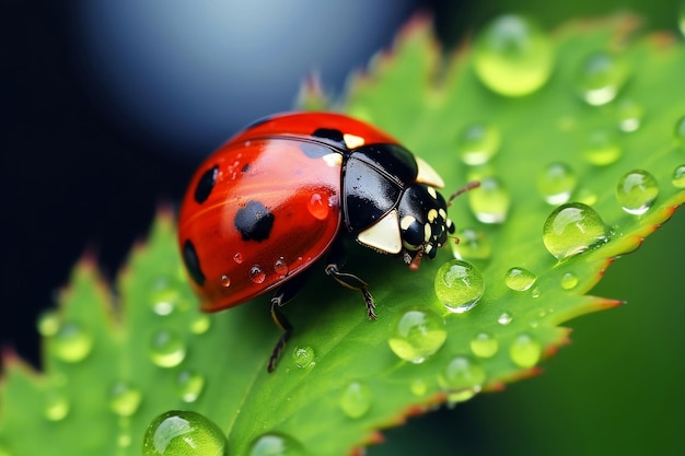 Insect ladybug on the street in dewdrops