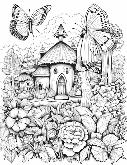 Insectopia Detailed Adult Coloring Pages featuring Insects Flowers