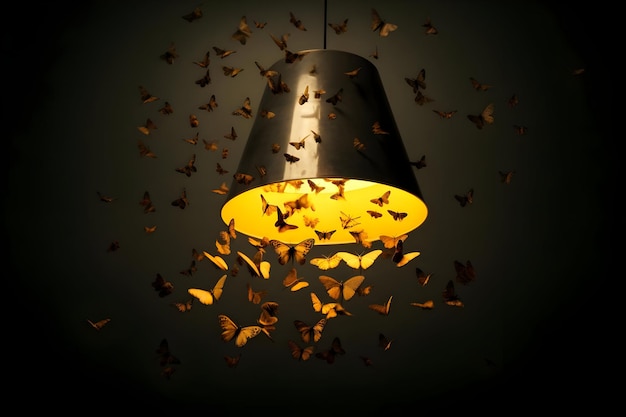 Insects swirling around the lamp minimalism High quality