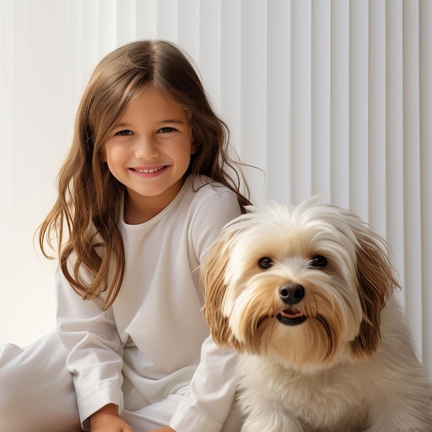 Inseparable Bond Little Girl with Shaggy Dog