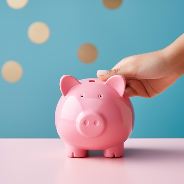 Inserting Money into Pink Piggy Bank