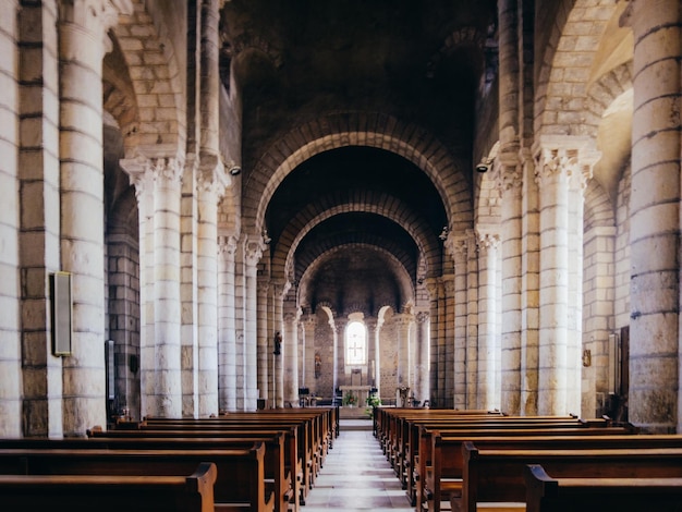 Inside the 12th century romanesque church of Saint Pierre de Champagne in Ardeche (France)