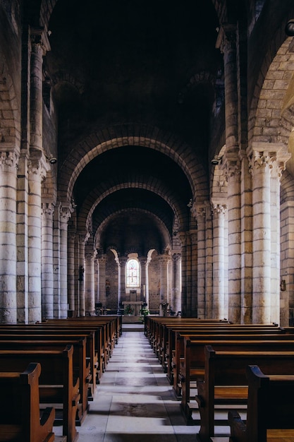 Inside the 12th century romanesque church of Saint Pierre de Champagne in Ardeche (France)