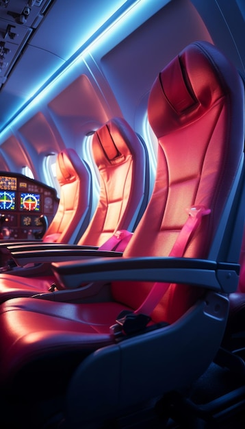 Inside of Airplane With Red Leather Seats