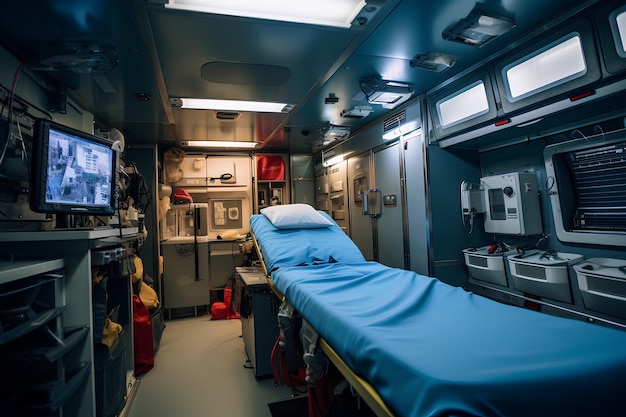 写真 救急車 の 中 に 医療 機器 が 備わっ て いる