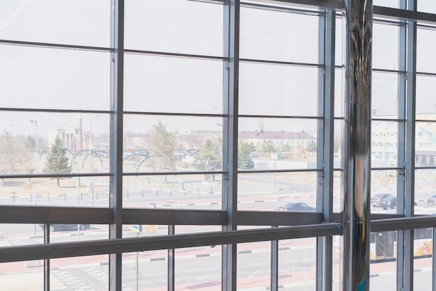 A inside building window wall panorama, modern background\
panorama