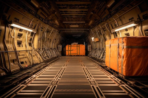 inside the cargo hold of a cargo airplane AI generative