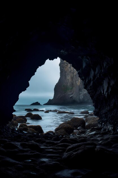 Photo inside a cave looking out into beauty