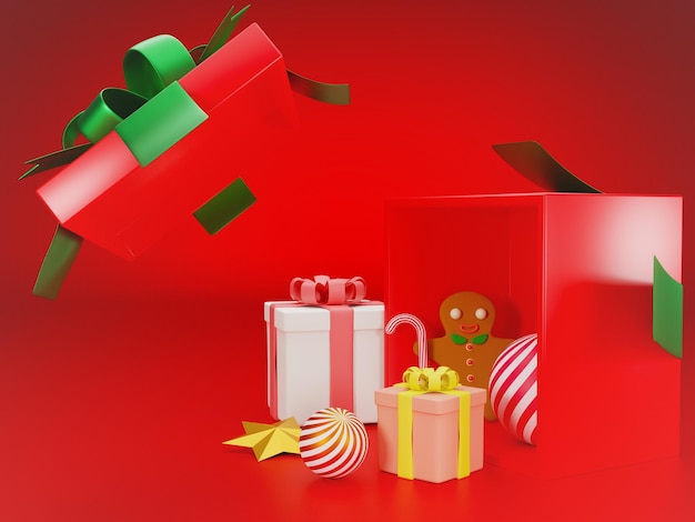 Inside Christmas Box met rode achtergrond in 3D