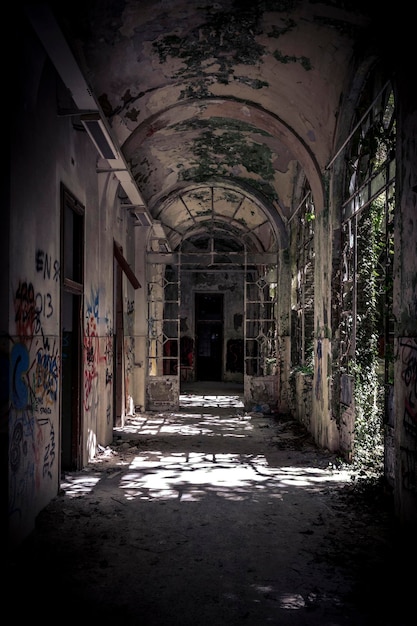 Inside a decaying vandalised structure