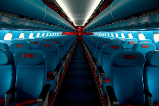 Inside empty passenger aircraft cabin Neural network AI generated