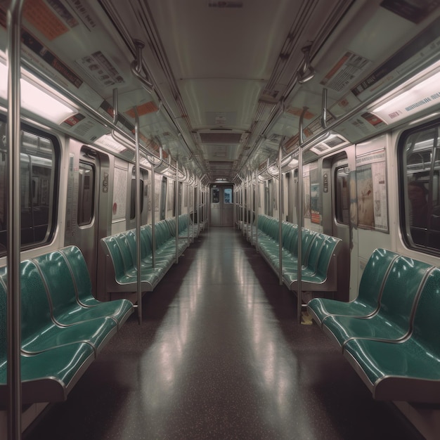 Inside of an empty subway train Illustration AI Generative