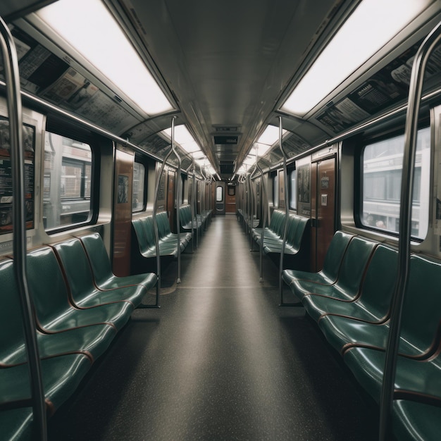 Inside of an empty subway train Illustration AI Generative