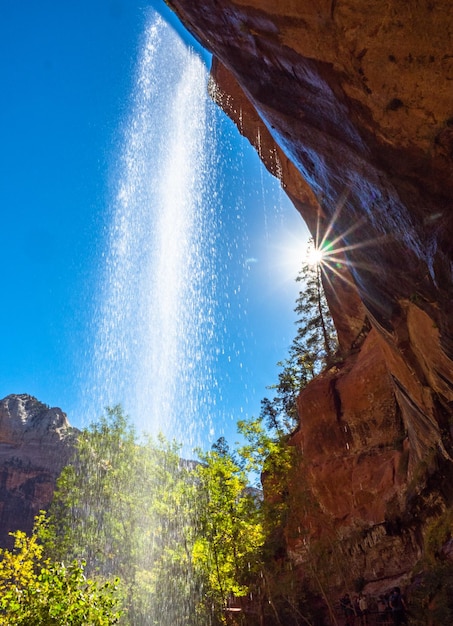 Inside a falls at zion