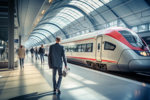 Photo inside frankfurt airport train station customs inspections and commuters awaiting fast trains