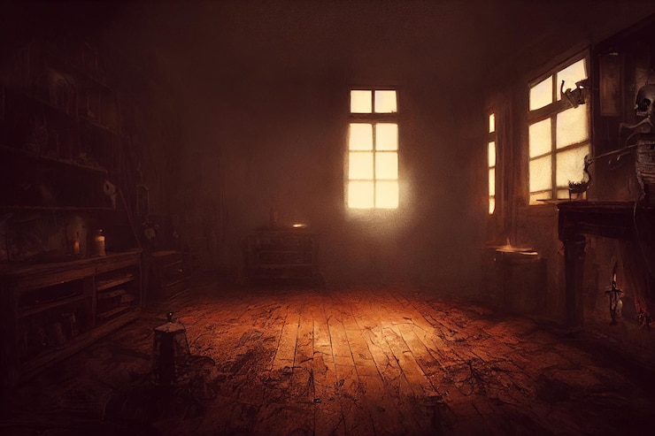 Photo inside horror house halloween concept background spooky night wallpaper