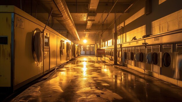 Inside an industrial laundry facility