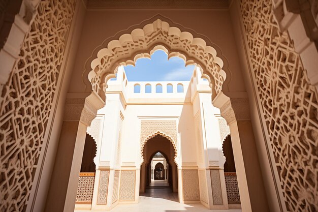 Inside interior of the mosque is an excellent example of traditional arch architecture generated ai