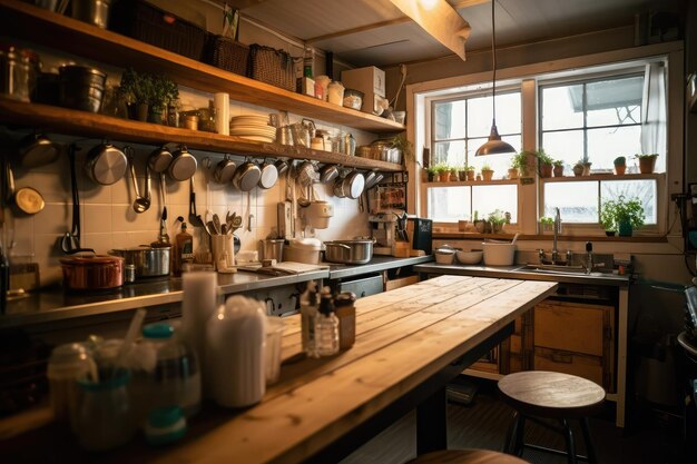 внутри кухни в мини-кафе профессиональная фотосъемка еды AI Generated