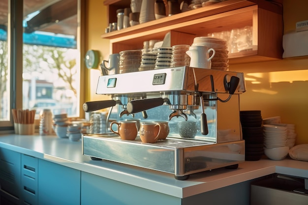 inside kitchen in the mini cafe professional food photography AI Generated