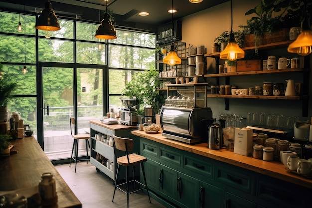 inside kitchen in the mini cafe professional food photography AI Generated