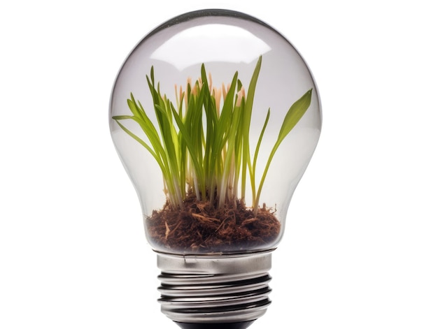 Inside of a lightbulb seedlings grass generative ai