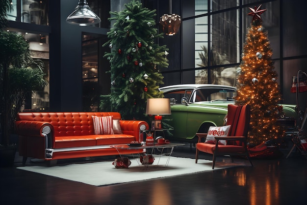 Inside a Living Room with a Christmas Tree Decor