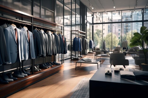 Inside a mens suit store for business attire