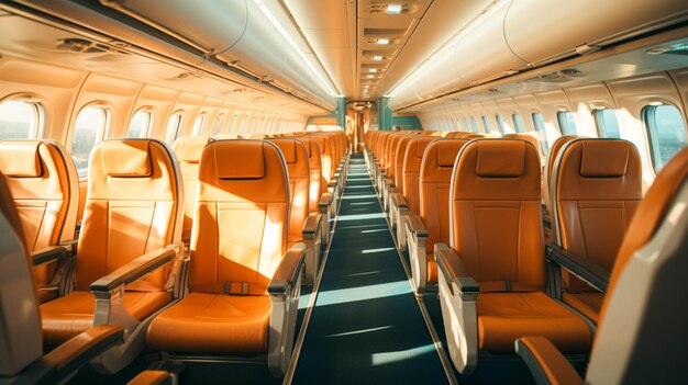 Inside a modern commercial airplane flying