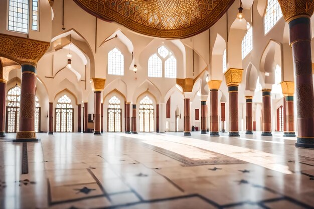 Foto l'interno di una moschea con un soffitto d'oro e una stella d'oro in cima.