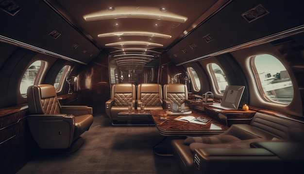 Inside a private jet with the words qantas on the side