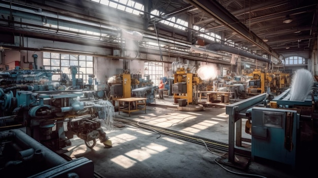 Photo inside of production line of plastic industry