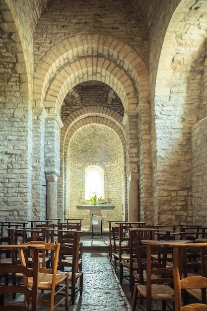 Inside the romanesque Saint Pierre de Sauveplantade church, the smallest church of France (Ardeche)