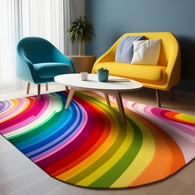 Photo an inside room with rainbow carpetgenerative ai