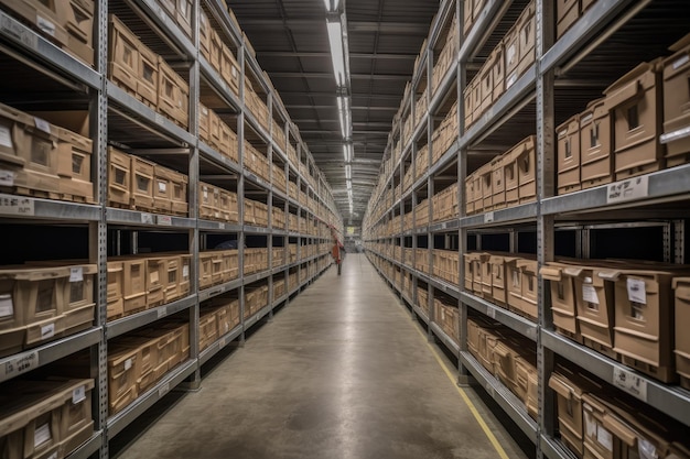 Inside the storage enhances the orderly rows of boxes generative ai