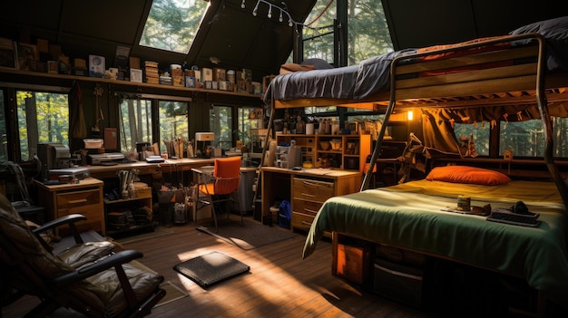 The inside of a summer camp cabin