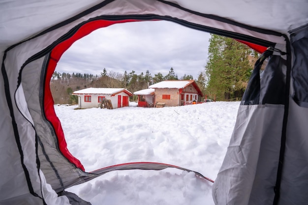 Inside a tent one winter morning winter wild camping