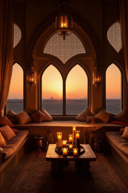 Inside Traditional Arabian Chambers at Sunset