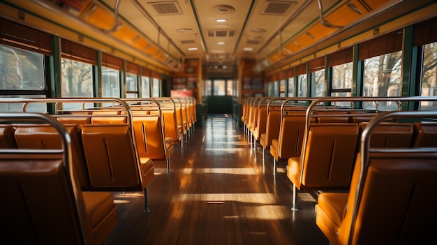 Photo inside view of empty school bus