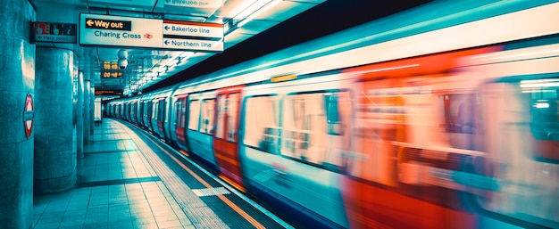 Inside view of London underground, special photographic processing.